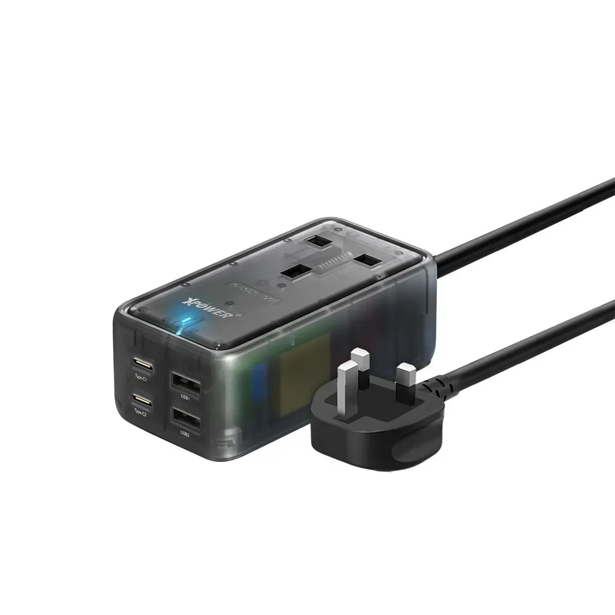 XPower PS1C 65W 5-Output Power Strip - Transparent Black - Tashqila XPower PS1C 65W 5-Output Power Strip - Transparent Black - Tashqila